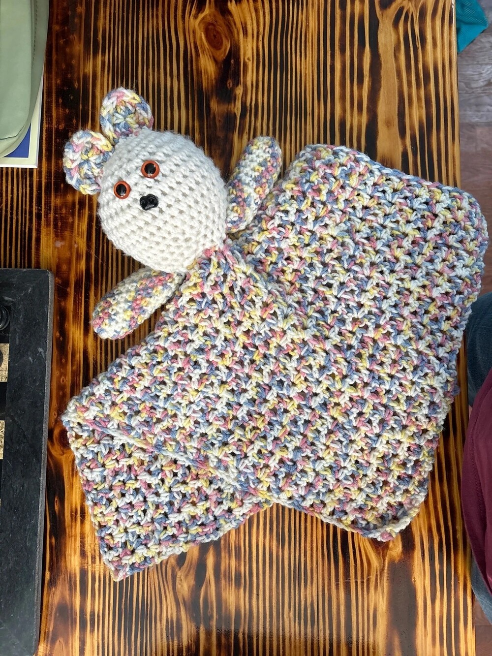 Handmade Crochet Teddy Bear Baby Lovey / Security Blanket